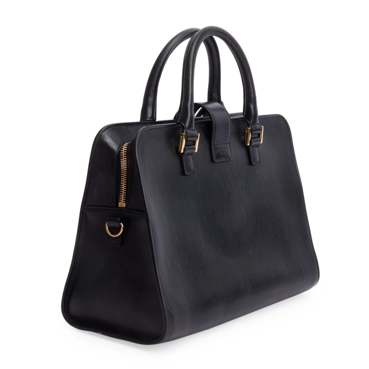 Saint Laurent Black Calfskin Leather Baby Cabas Tote Bag w/ Strap