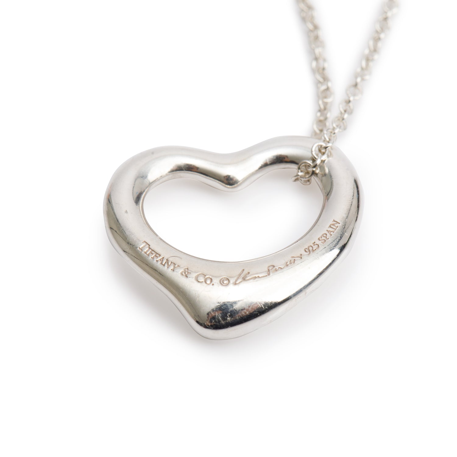 Tiffany & Co. Elsa Peretti Sterling Silver 16 MM Open Heart Pendant Necklace