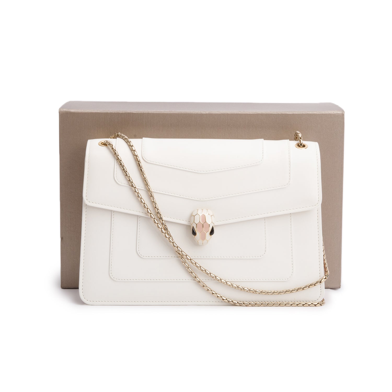 BVLGARI White/Pink Calfskin Leather Medium Serpenti Forever Bag w/ Box, Receipt & Authenticity Card