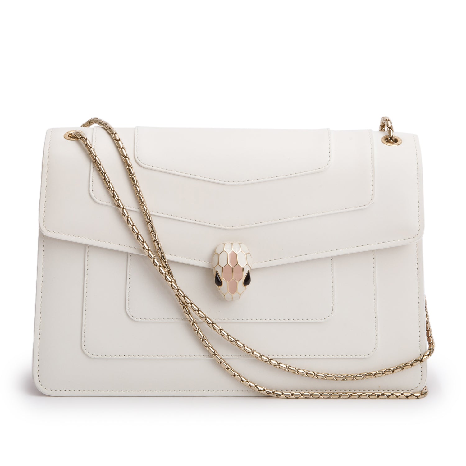 BVLGARI White/Pink Calfskin Leather Medium Serpenti Forever Bag w