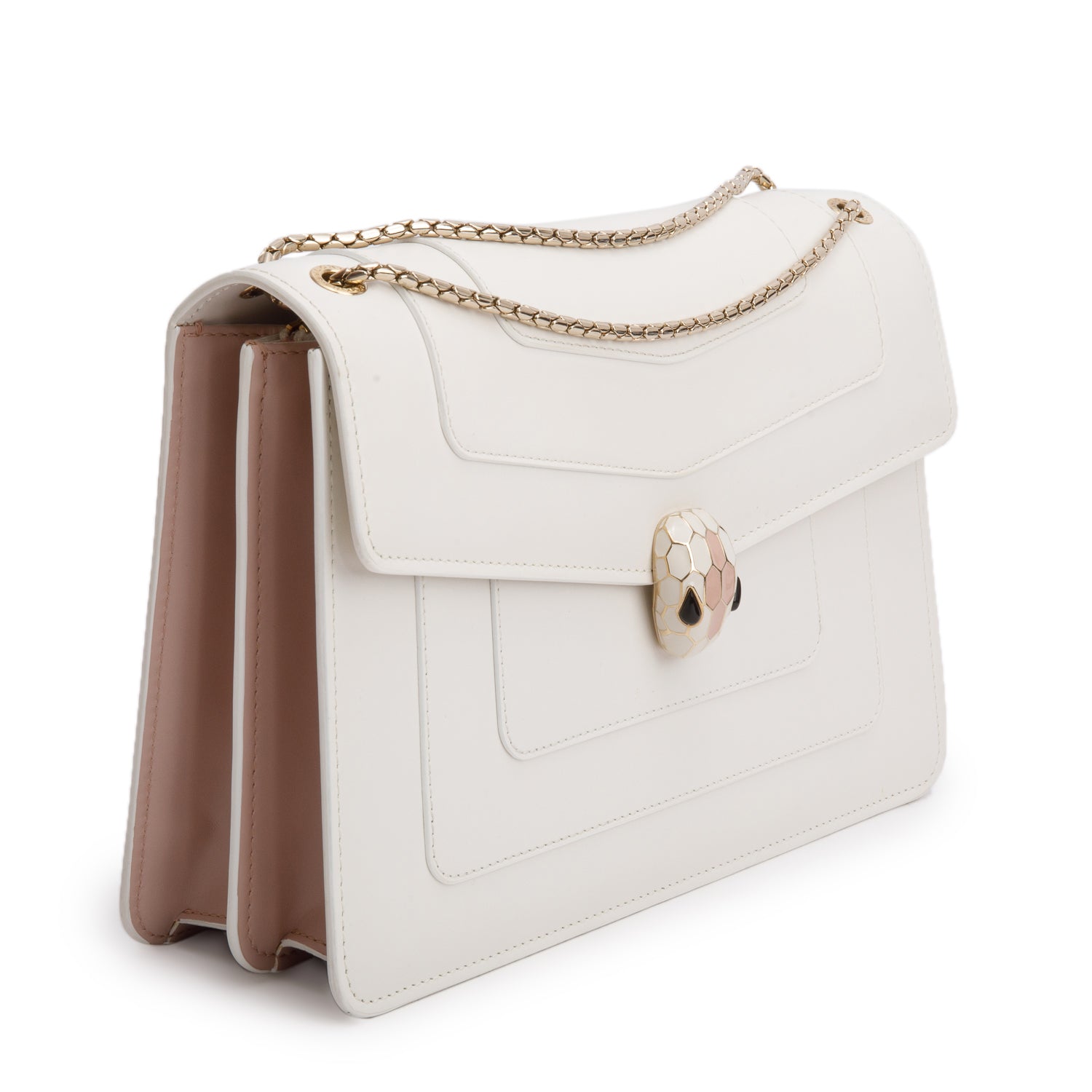 BVLGARI White/Pink Calfskin Leather Medium Serpenti Forever Bag w/ Box, Receipt & Authenticity Card