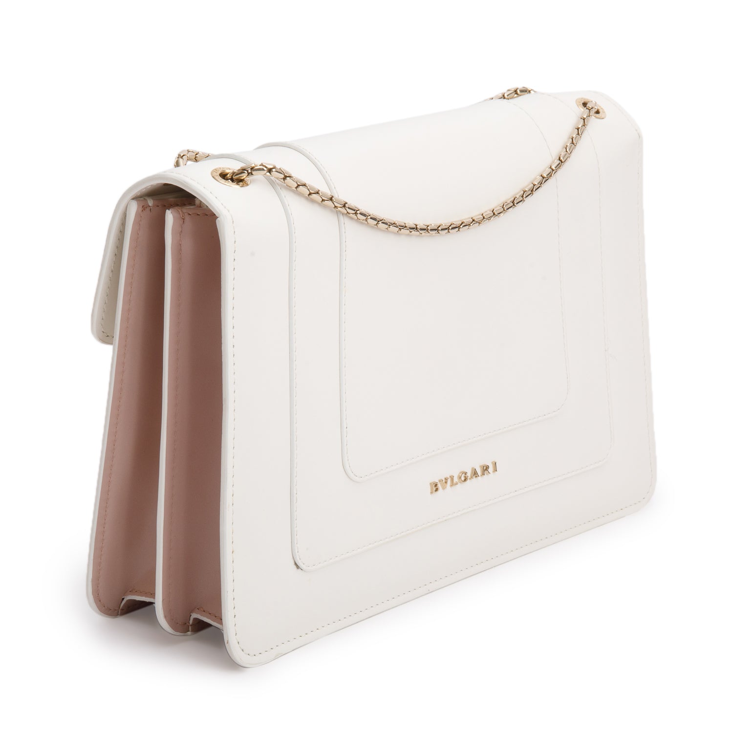 BVLGARI White/Pink Calfskin Leather Medium Serpenti Forever Bag w/ Box, Receipt & Authenticity Card