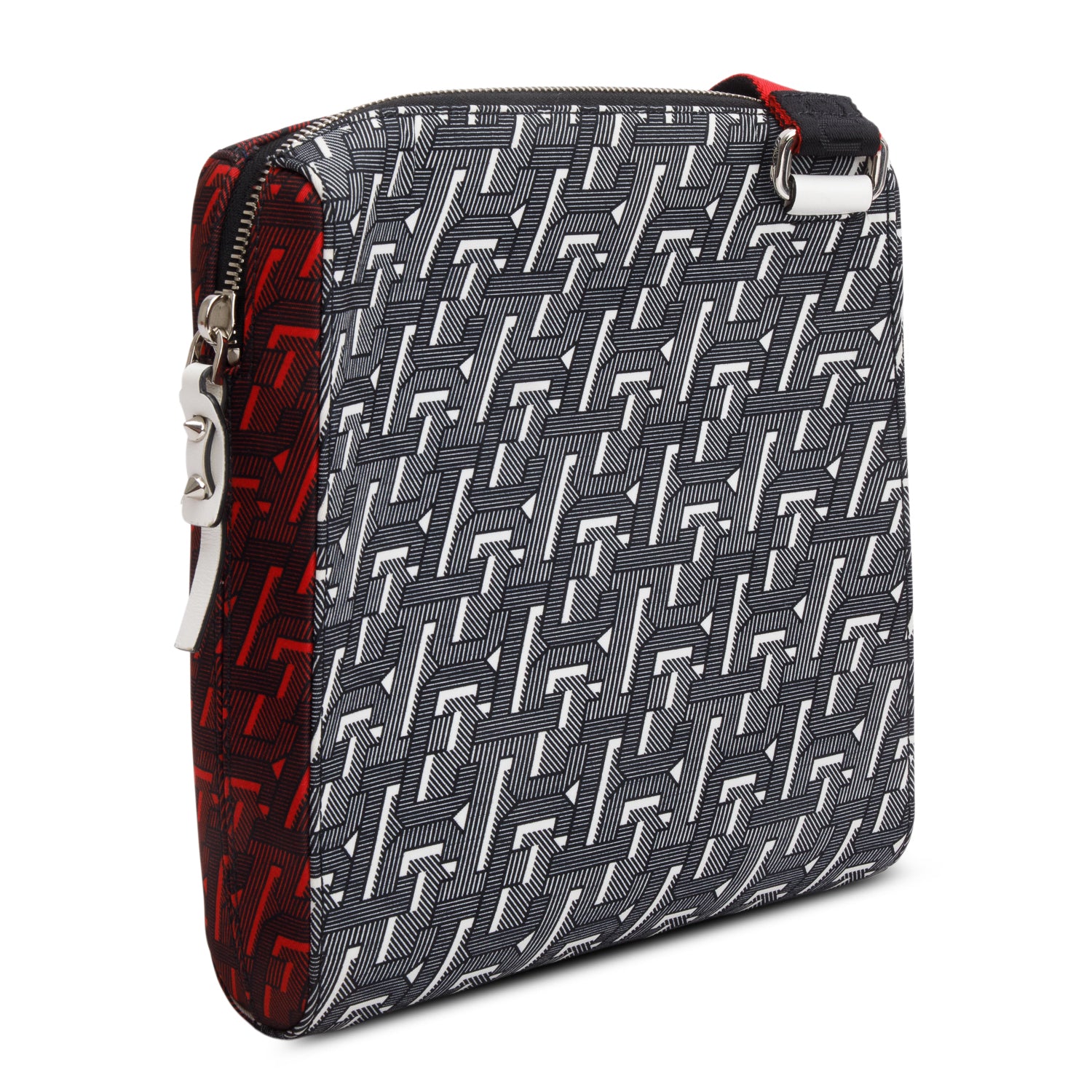 Christian Louboutin Red/Black Nylon Print Benech Reporter Bag w/ Box
