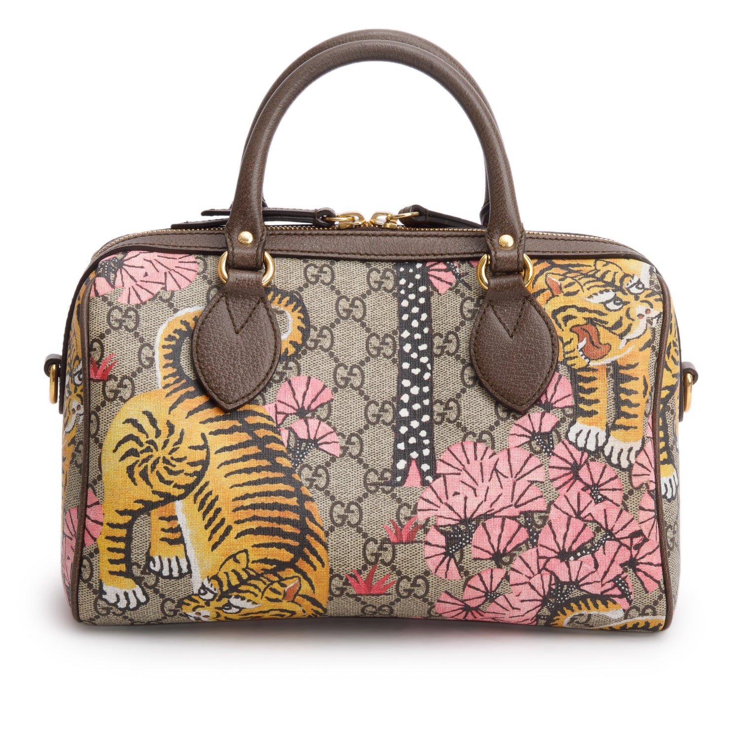 Gucci GG Supreme Monogram Bengal Web Small Boston Bag w/ Strap