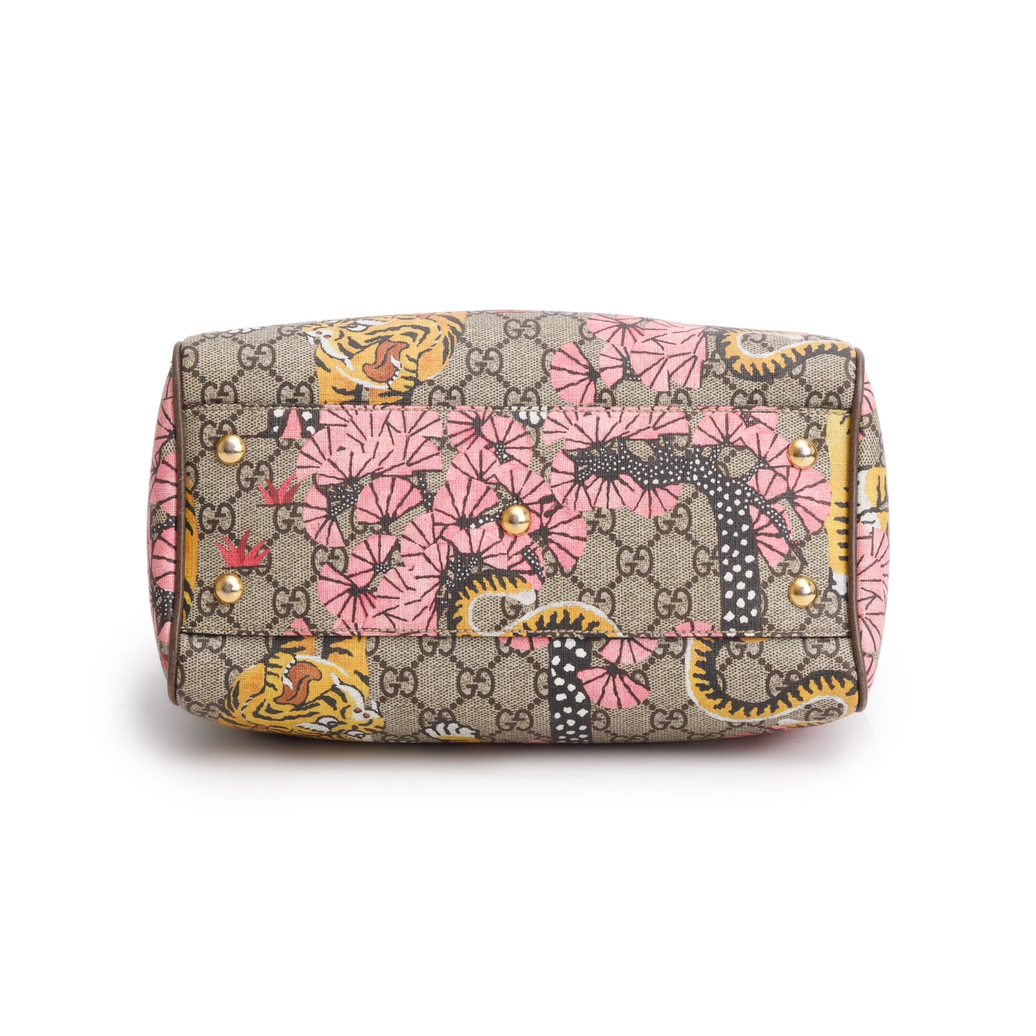 Gucci GG Supreme Monogram Bengal Web Small Boston Bag w/ Strap