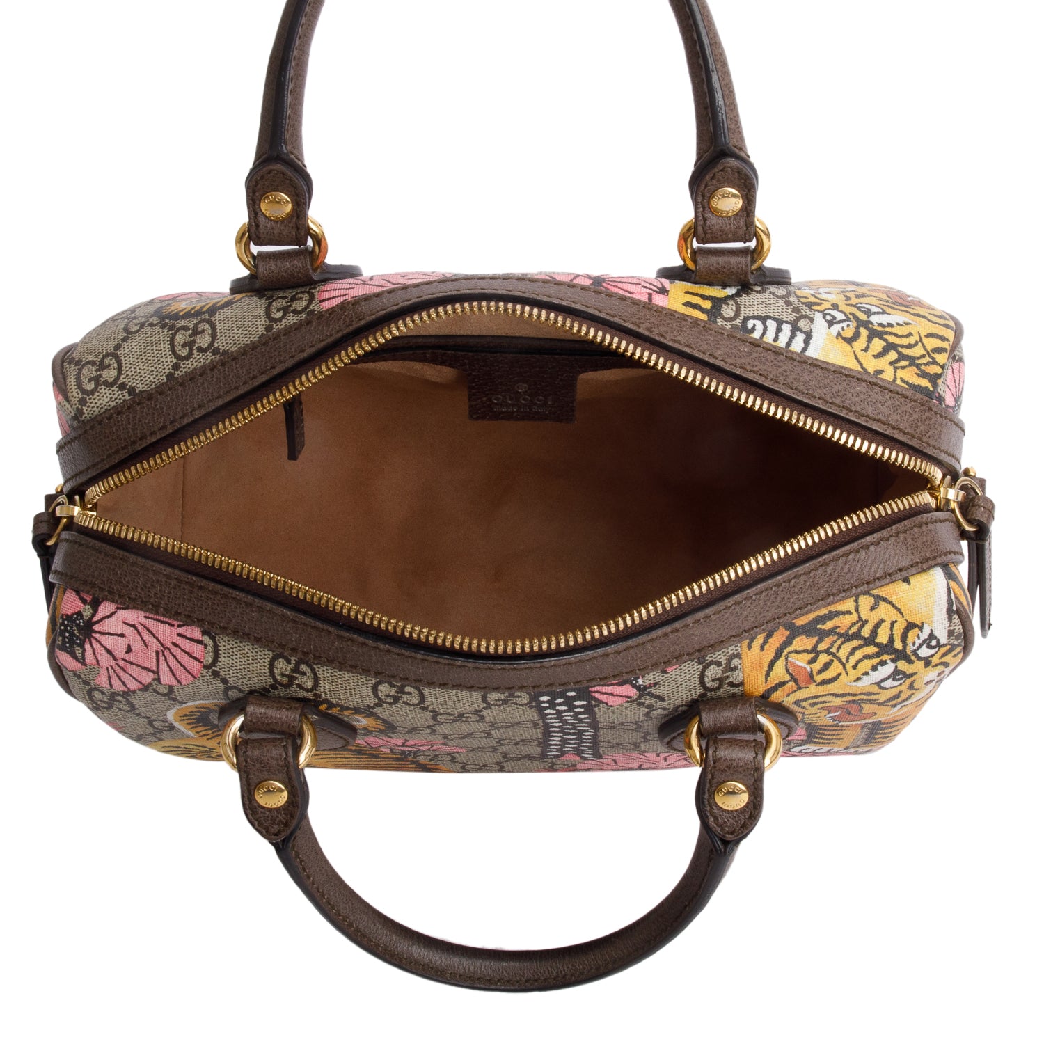 Gucci GG Supreme Monogram Bengal Web Small Boston Bag w/ Strap