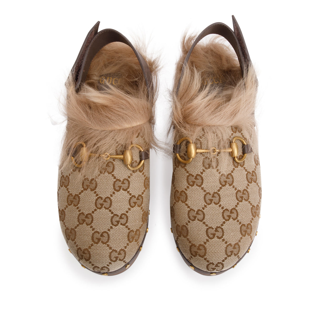 Gucci GG Supreme Monogram Fur Horsebit Amstel Slingback Clogs, Size 38 ...