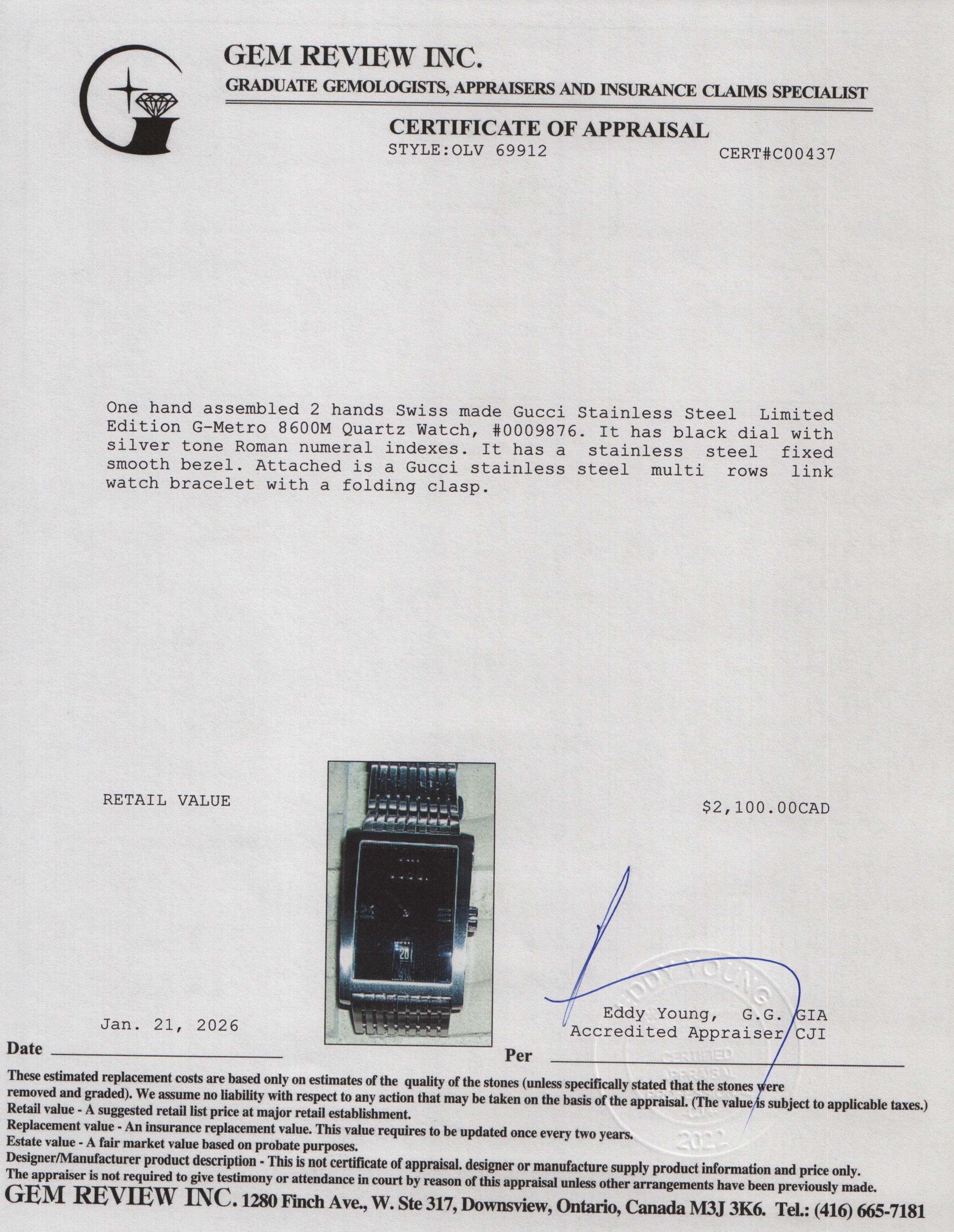 Gucci Stainless Steel Limited Edition G-Metro 8600M Quartz Watch