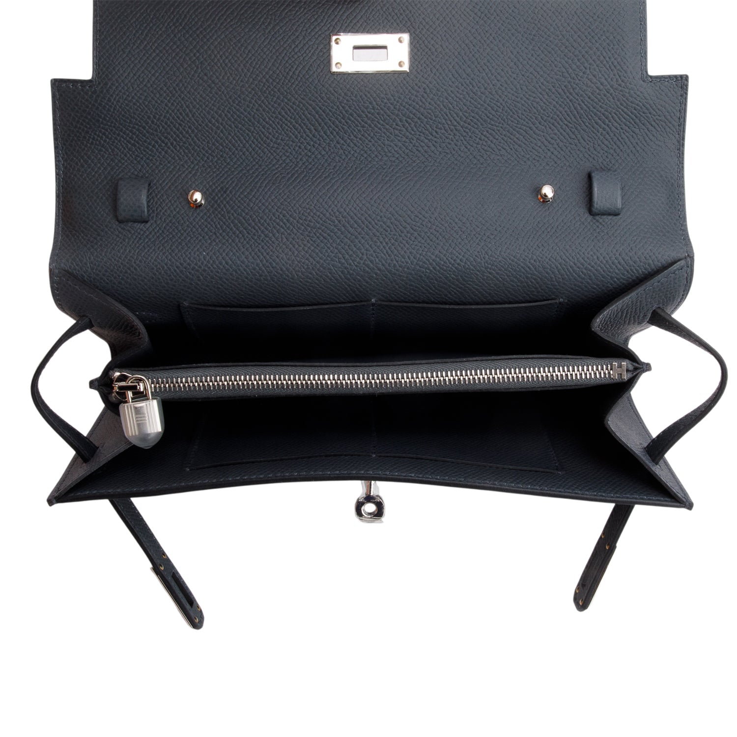 Hermes 2024 Ardoise Epsom Leather Kelly Wallet To Go w/ Strap & Box