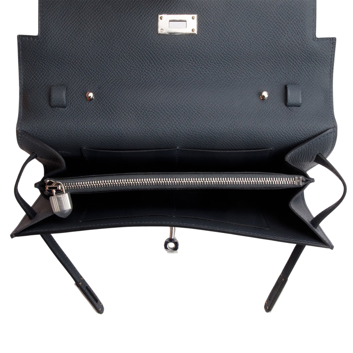 Hermes 2024 Ardoise Epsom Leather Kelly Wallet To Go w/ Strap & Box