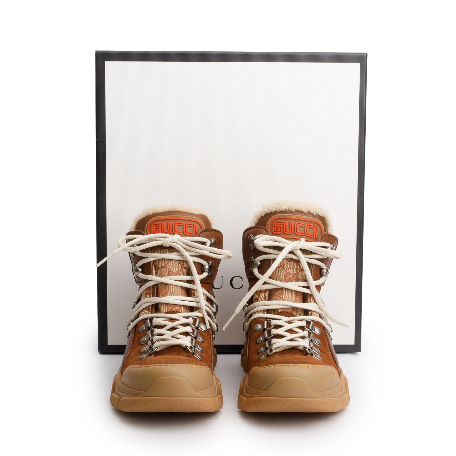 Gucci  GG Canvas Brown Suede Flashtrek Sneakers, Size 37.5 w/ Box