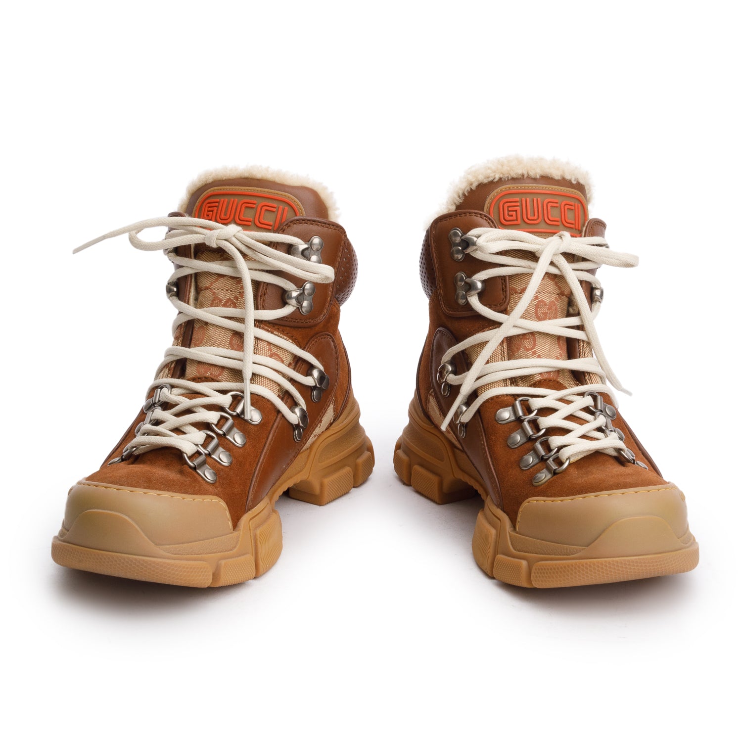 Gucci  GG Canvas Brown Suede Flashtrek Sneakers, Size 37.5 w/ Box