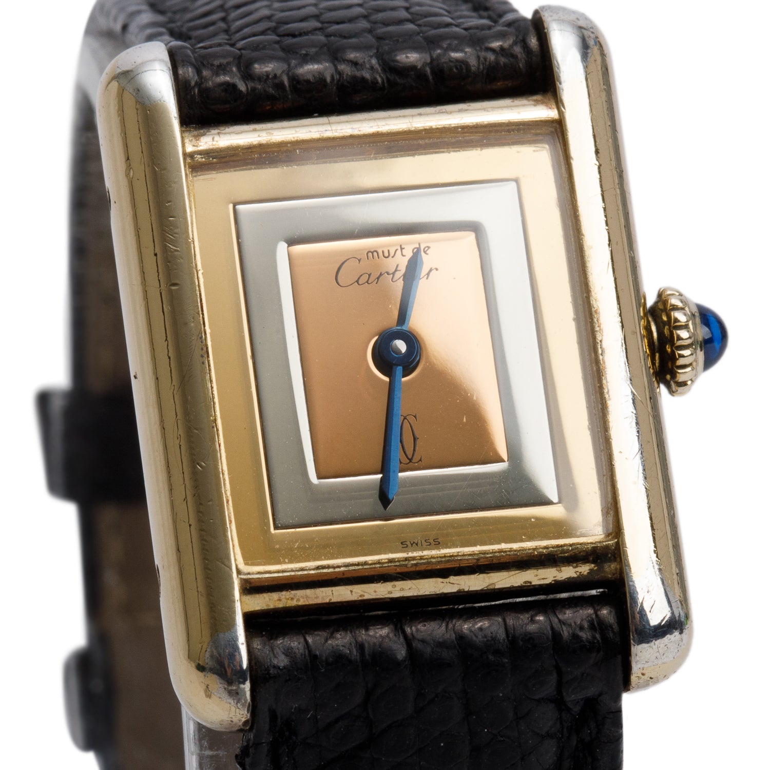 Cartier Vintage 18k Gold Vermeil Sterling Silver Argent Must de Cartier Tank Quartz Watch Trinity Dial