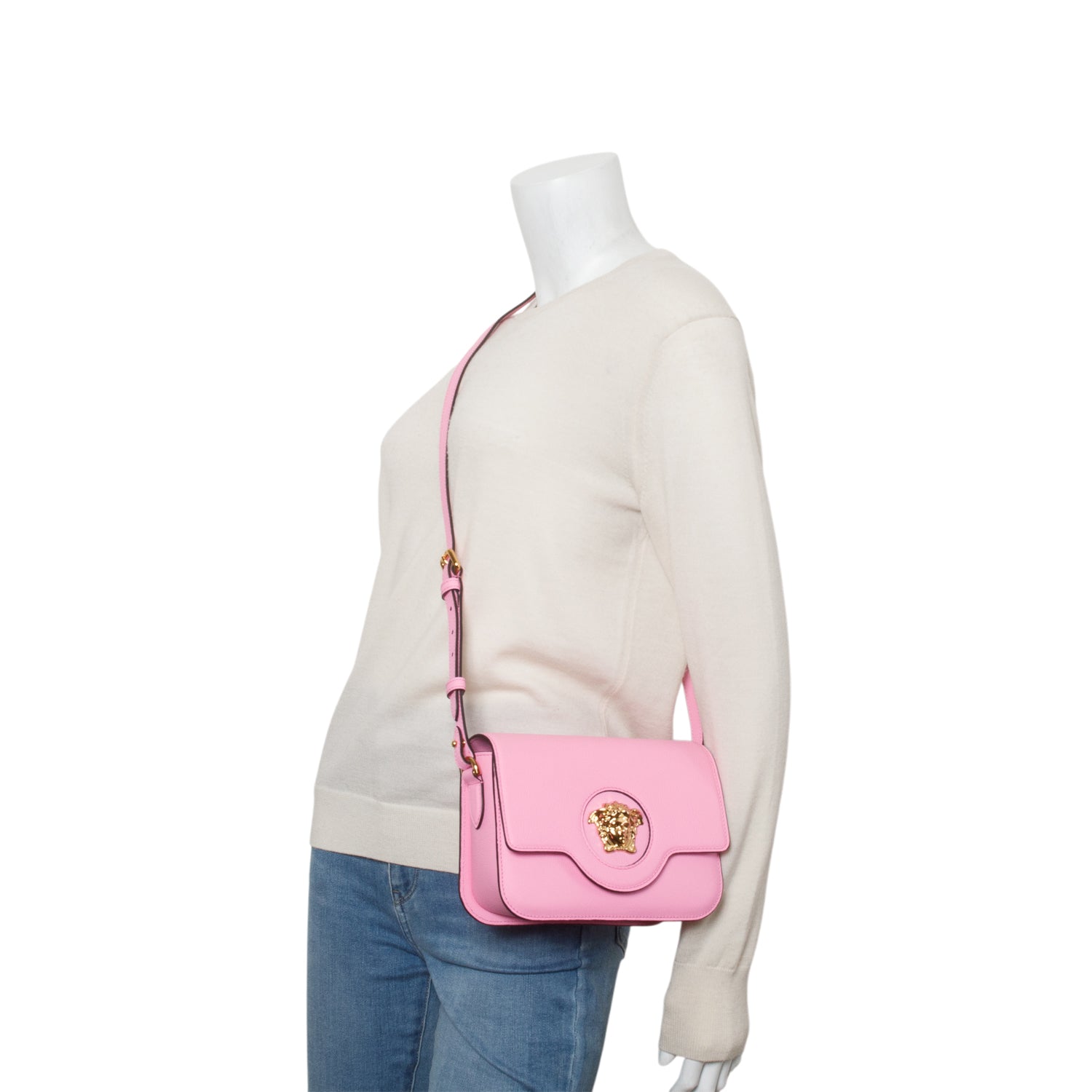 Versace Pink Grained Calfskin La Medusa Shoulder Bag