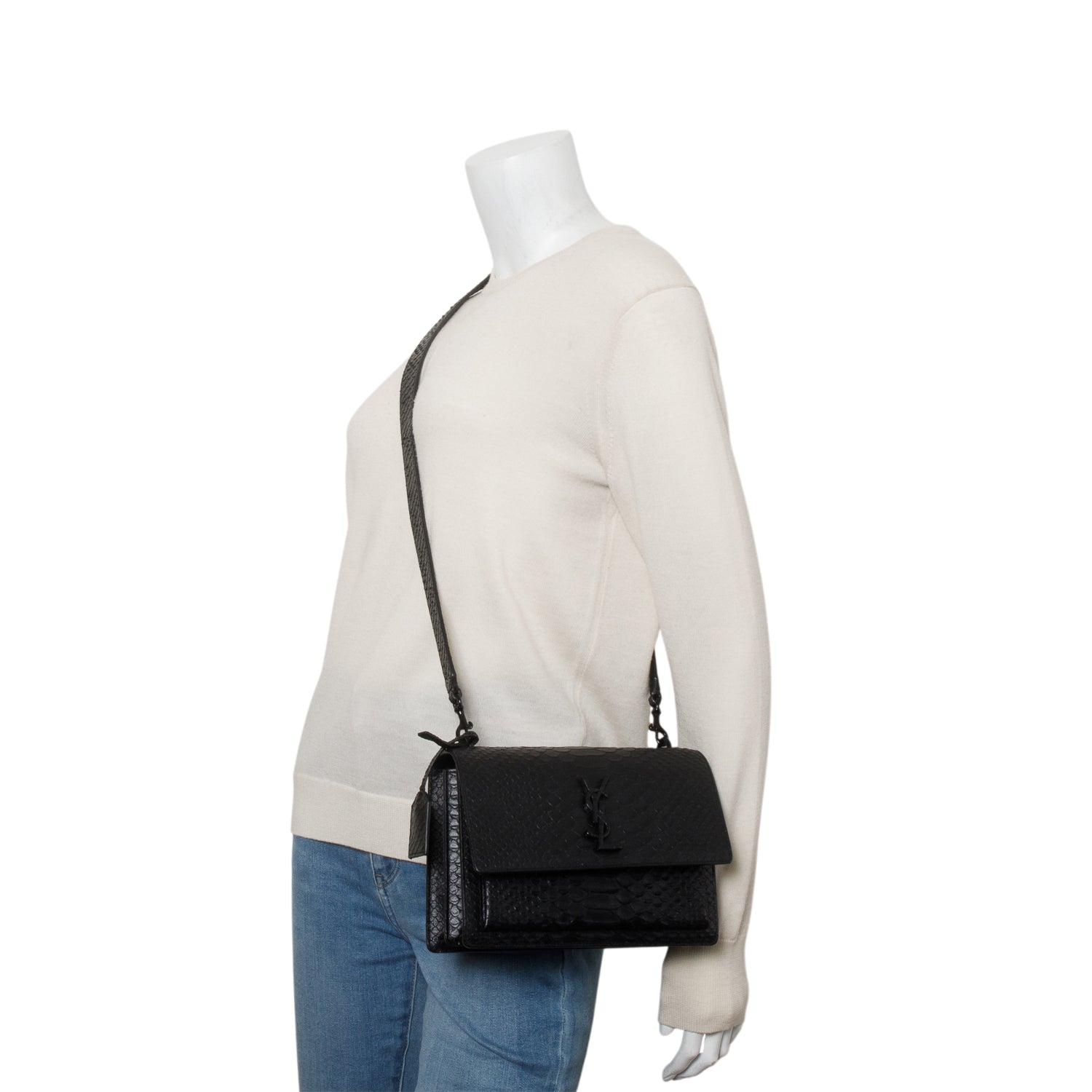 Saint Laurent So Black Python Embossed Calfskin Leather Medium Sunset Shoulder Bag