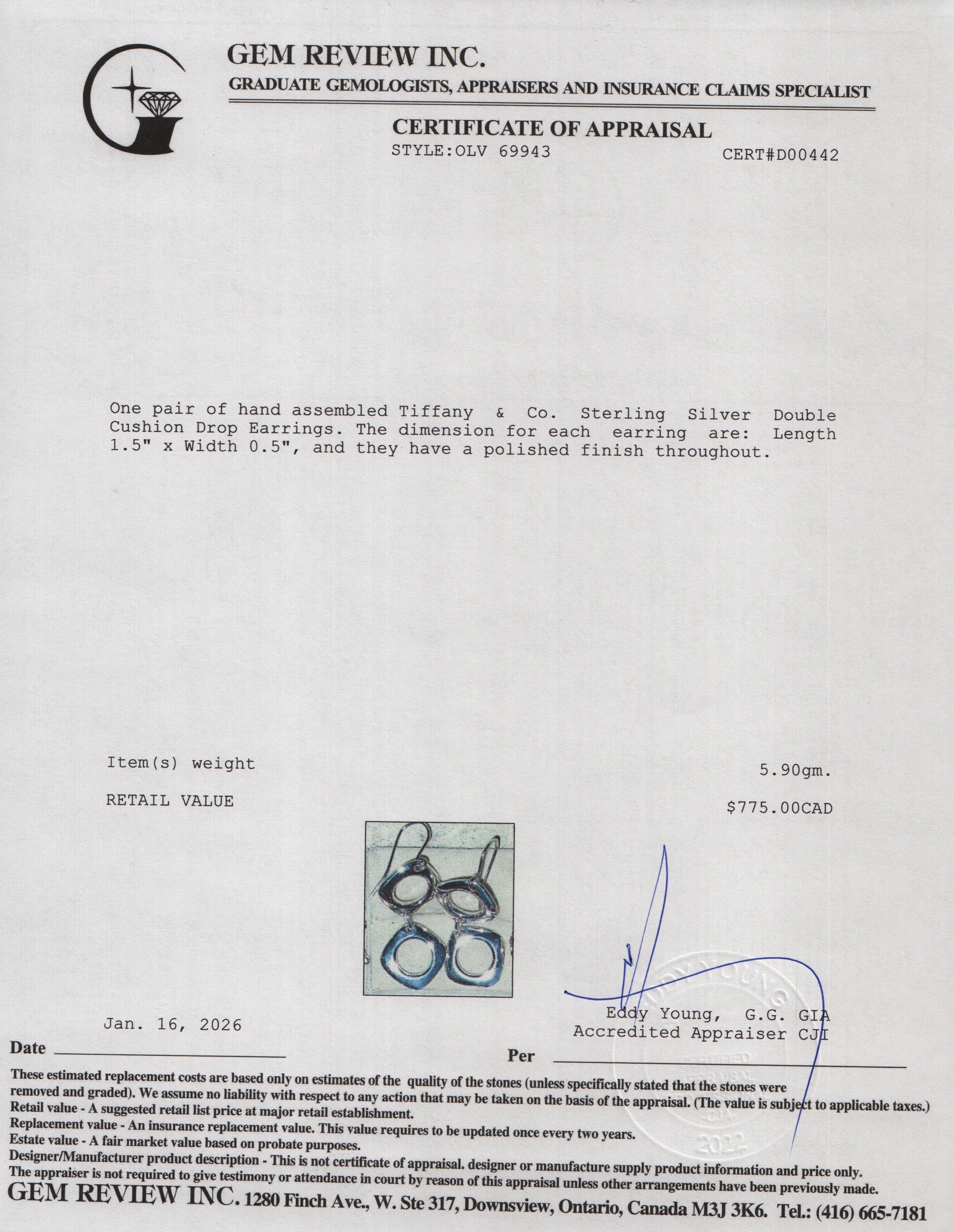 Tiffany & Co. Sterling Silver Double Cushion Drop Earrings