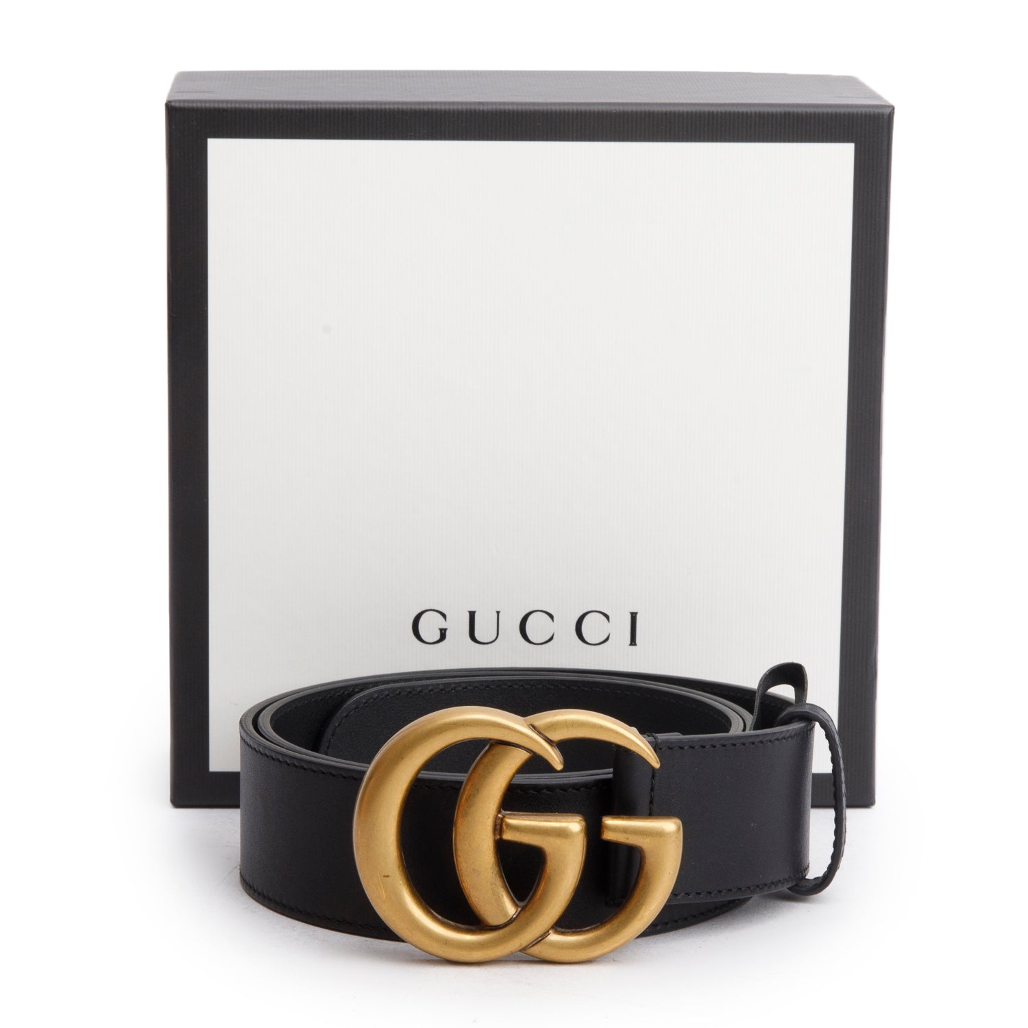Gucci Black GG Marmont Wide Leather Belt 85 34 w/ Box