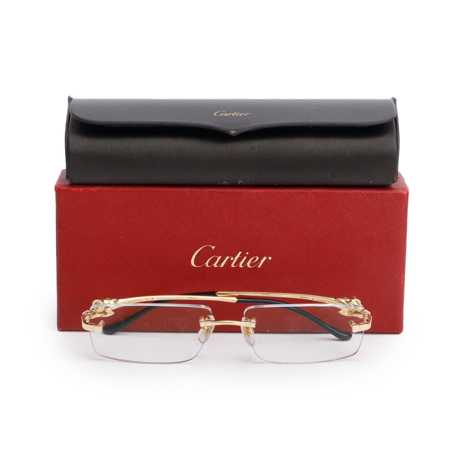 Cartier CT0430S Gold-Plated Metal Frame Panthere De Cartier Rectangle Sunglasses w/ Box & Case