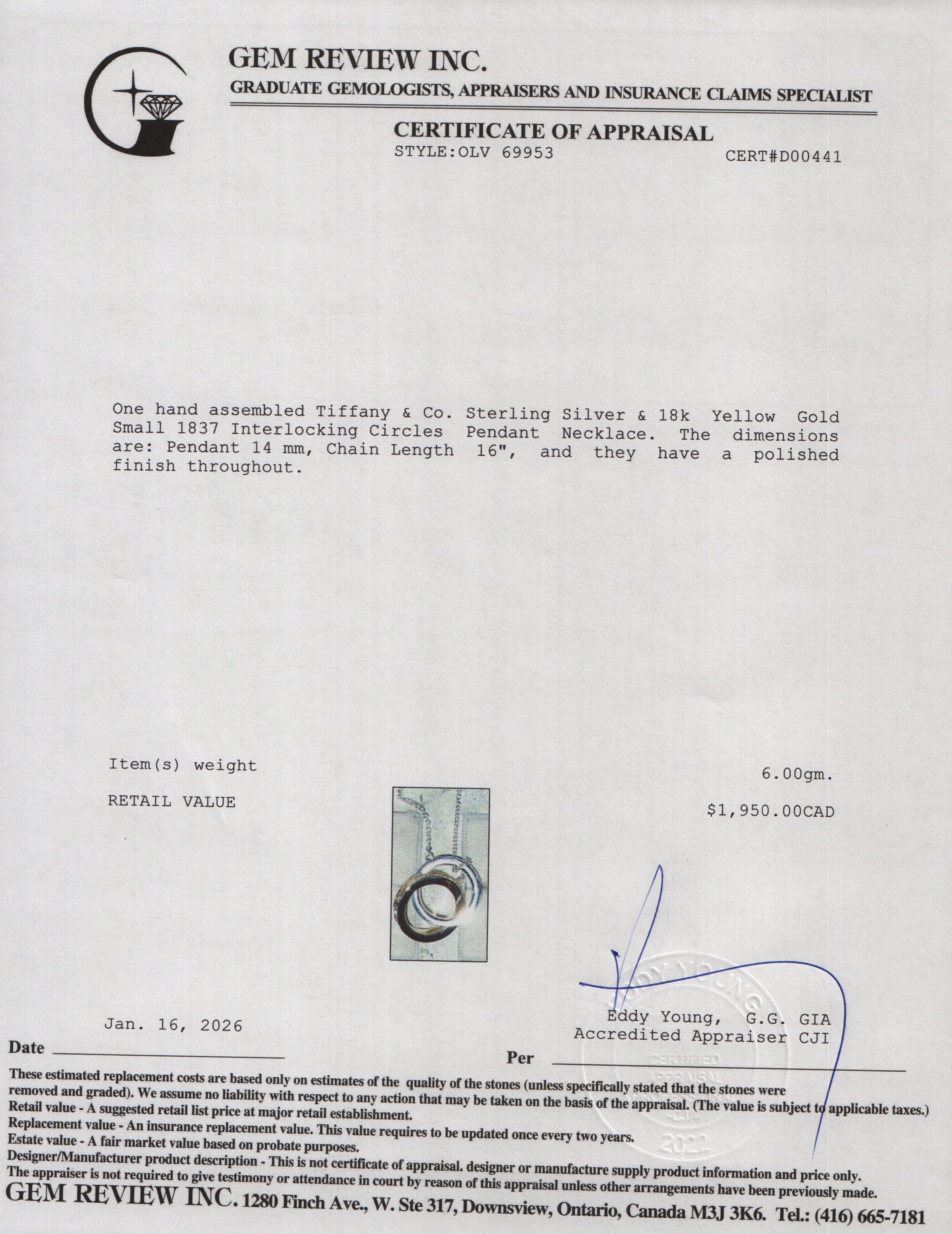 Tiffany & Co. Sterling Silver & 18k Yellow Gold Small 1837 Interlocking Circles Pendant Necklace