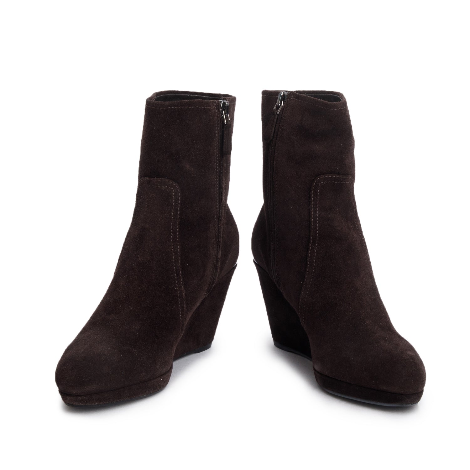 Prada Brown Suede Wedge Booties, Size 35 w/ Box