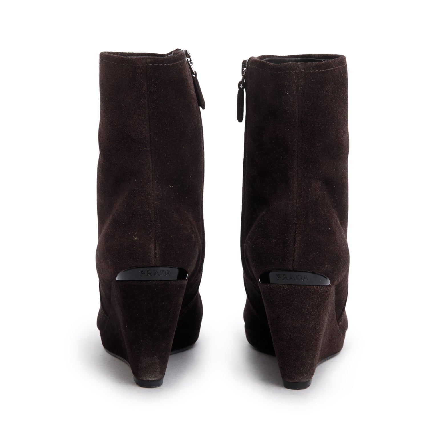 Prada Brown Suede Wedge Booties, Size 35 w/ Box