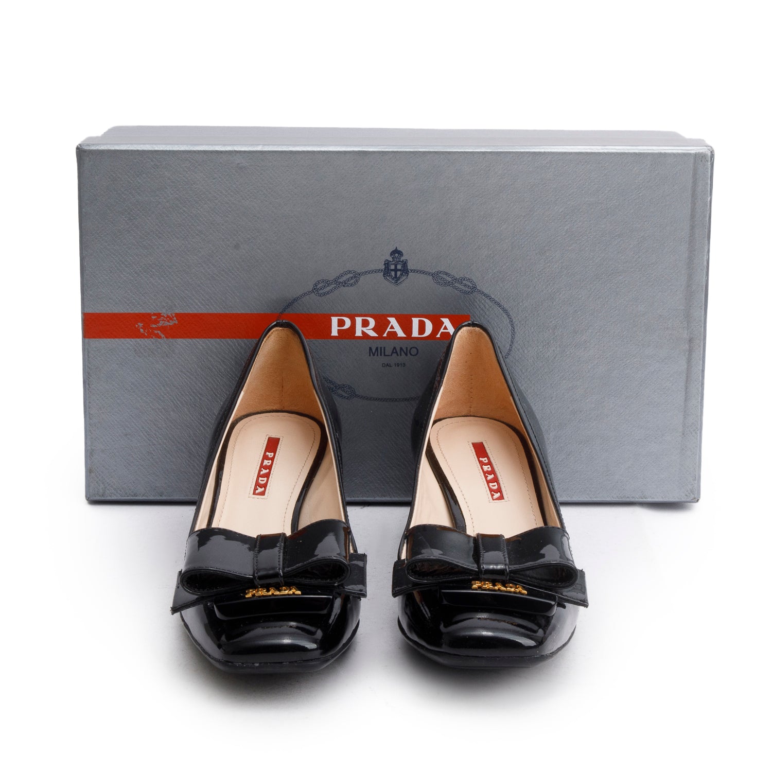 Prada Black Patent Leather Bow Accent Pumps, Size 36 w/ Box