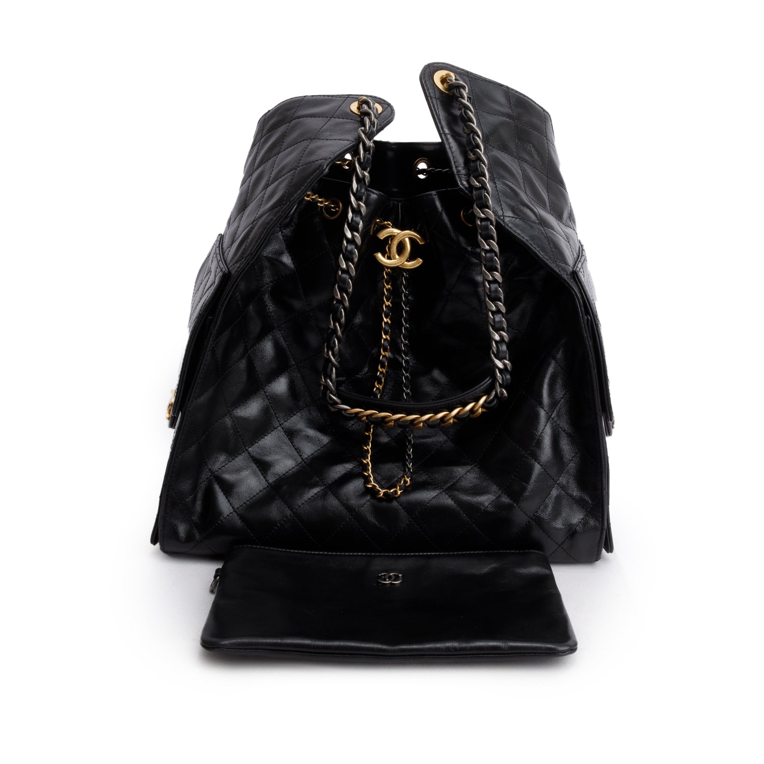 Chanel Black Grained Lambskin Medium 25 Handbag w/ Box