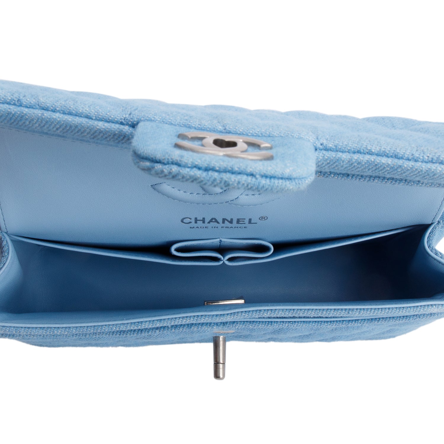 Chanel Blue Denim Quilted Small Double Flap Bag w/ Box