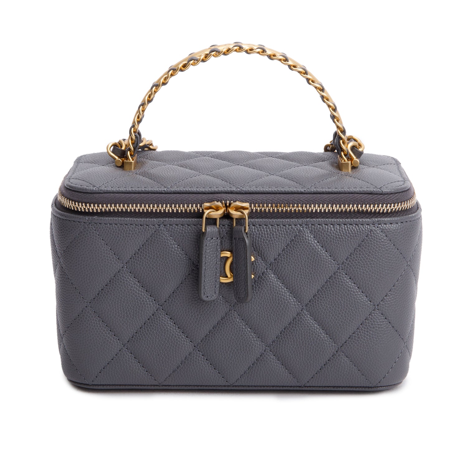 Chanel 2025 Grey Caviar Top Handle Long Vanity w/ Box & Receipt