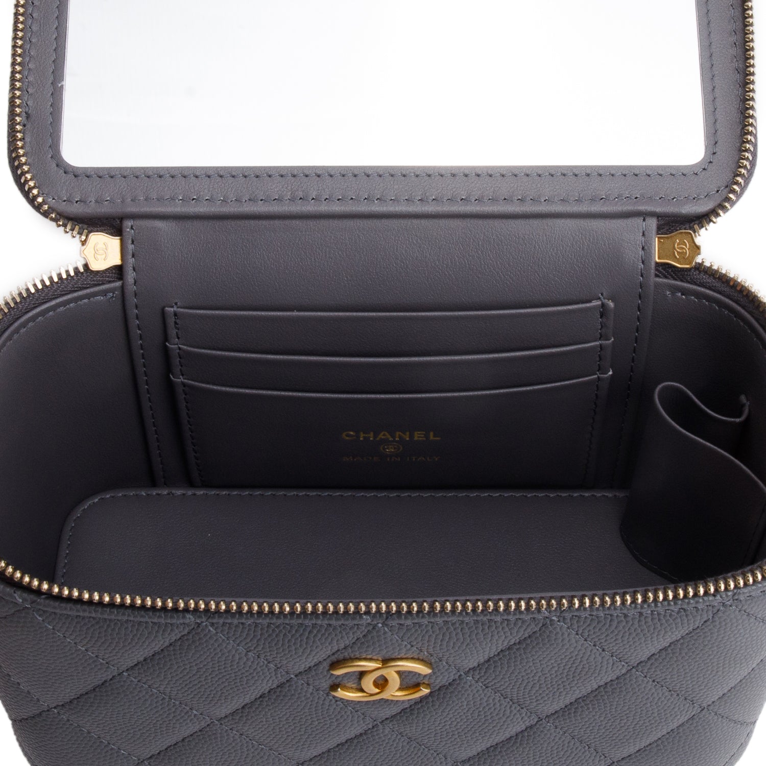 Chanel 2025 Grey Caviar Top Handle Long Vanity w/ Box & Receipt