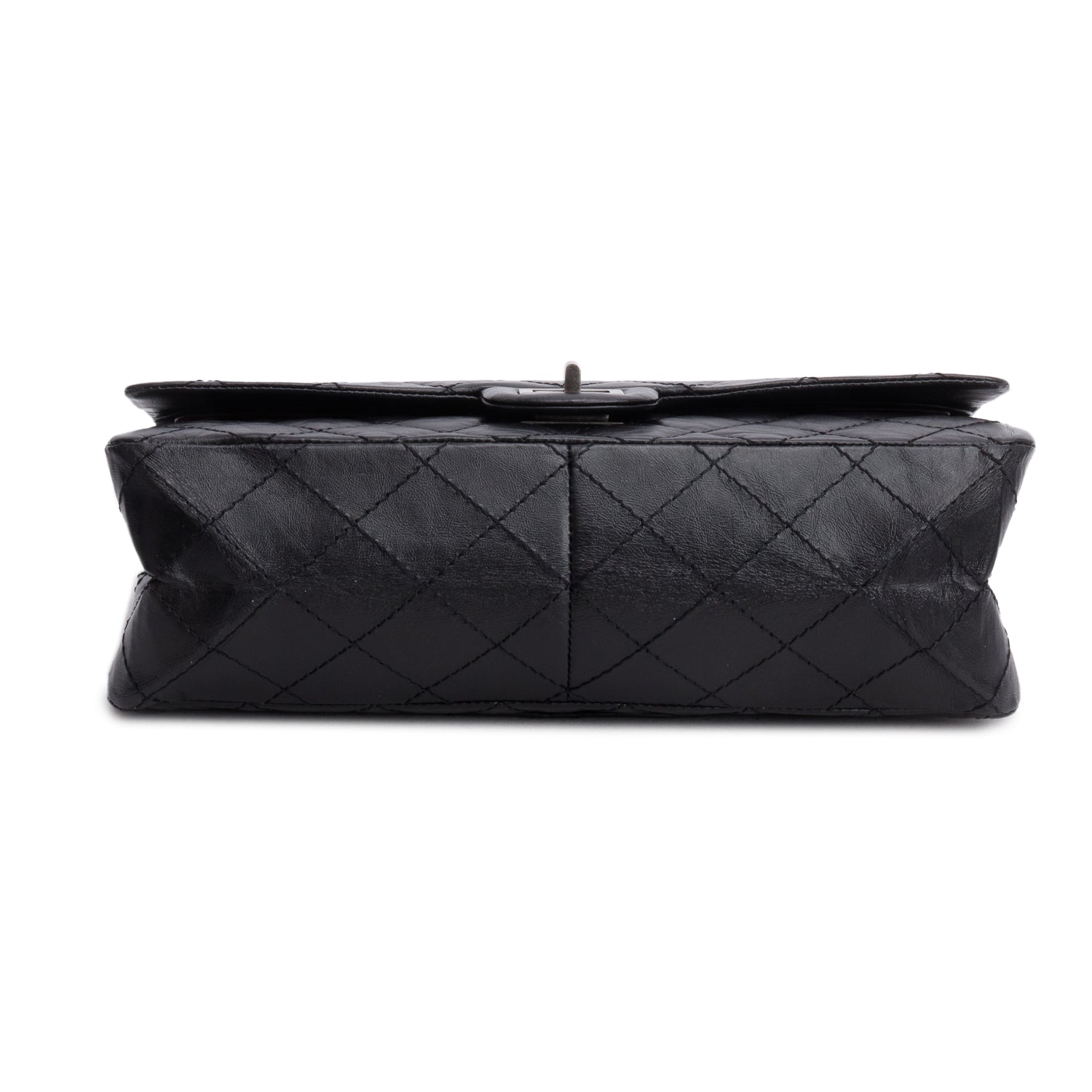 Chanel Black Aged Calfskin Leather 2.55 Reissue 226 Double Flap Bag w/ Authenticity Card