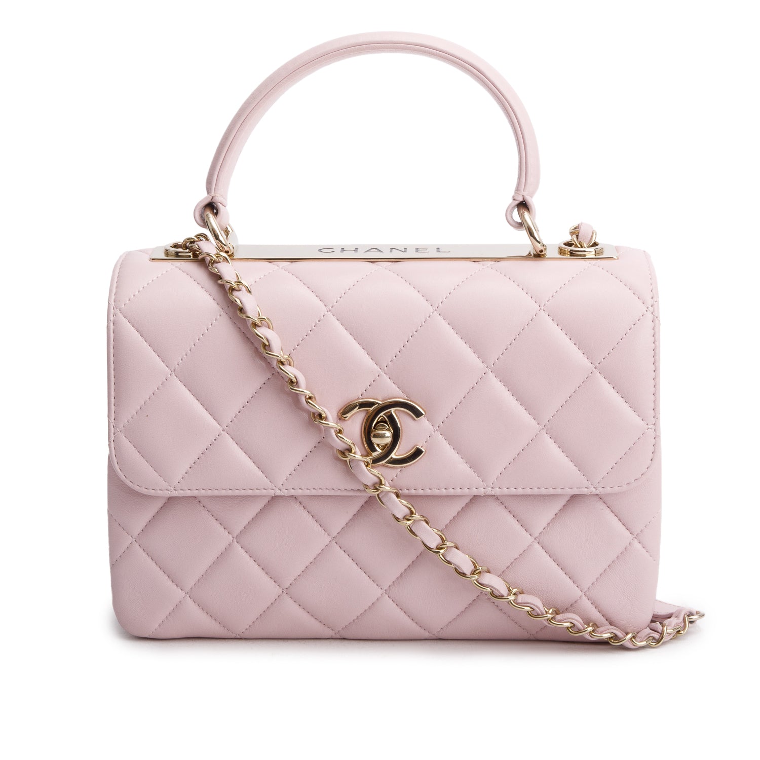 Chanel 2021 Pink Quilted Lambskin Trendy CC Small Top Handle Flap Bag w/ Authenticity Card