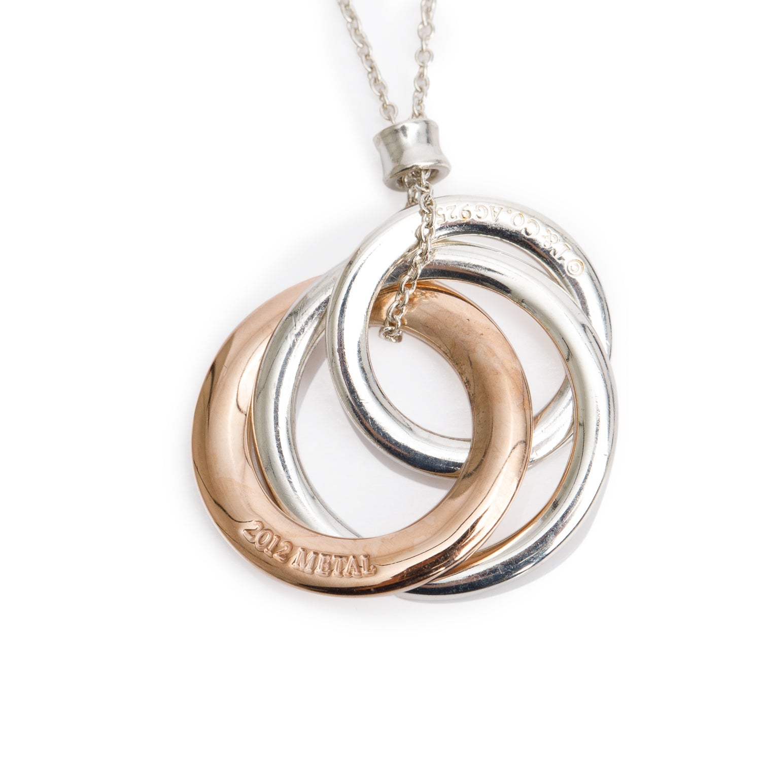 Tiffany & Co. Sterling Silver & Rubedo Metal 1837 Interlocking Circles Pendant Necklace