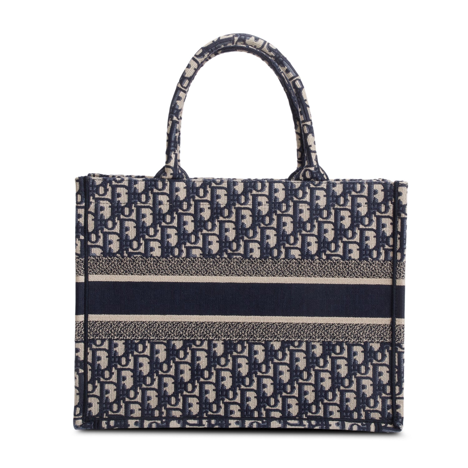 Christian Dior 2021 Ecru and Blue Oblique Embroidery Medium Book Tote