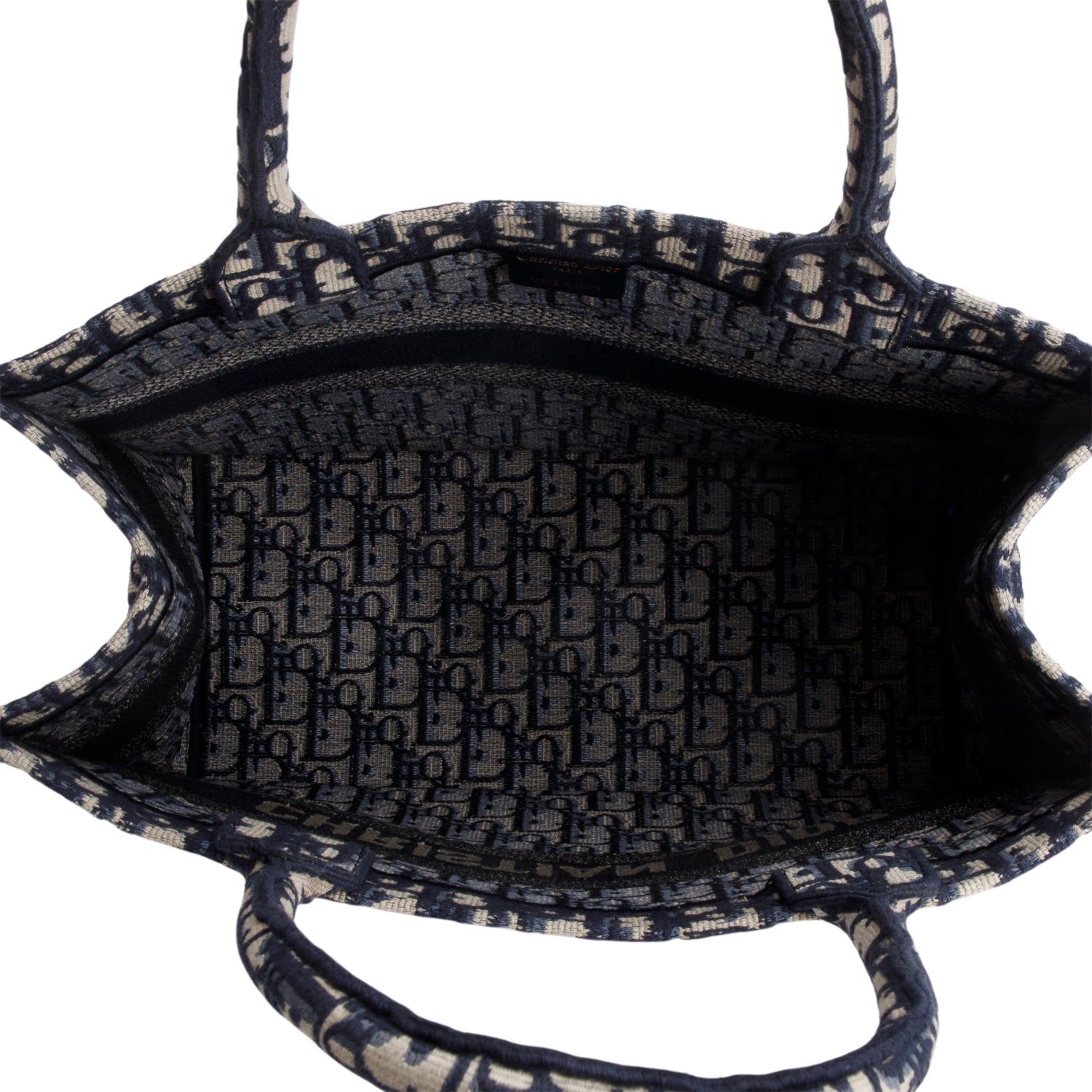 Christian Dior 2021 Ecru and Blue Oblique Embroidery Medium Book Tote
