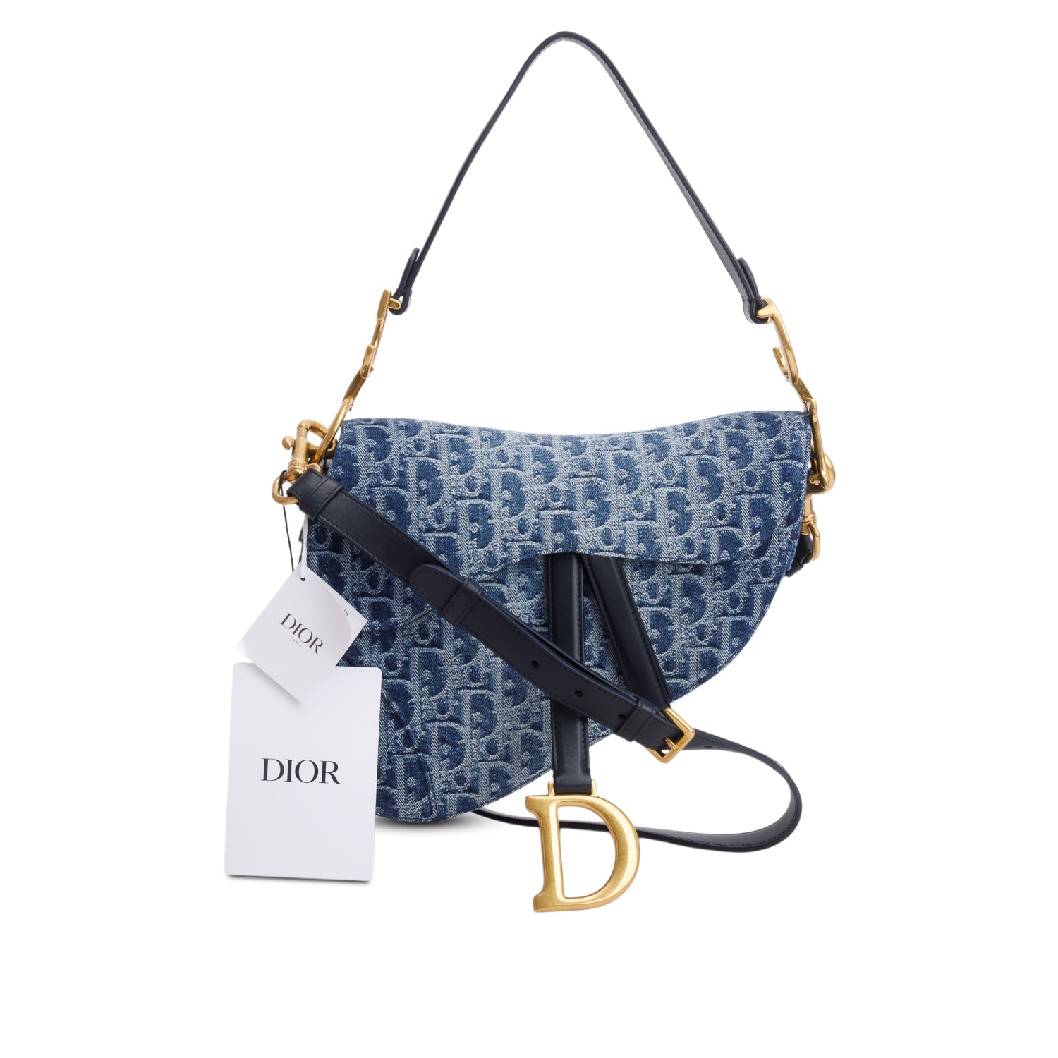 Christian Dior 2024 Blue Denim Dior Oblique Jacquard Saddle Bag w/ Box, Strap & Authenticity Card