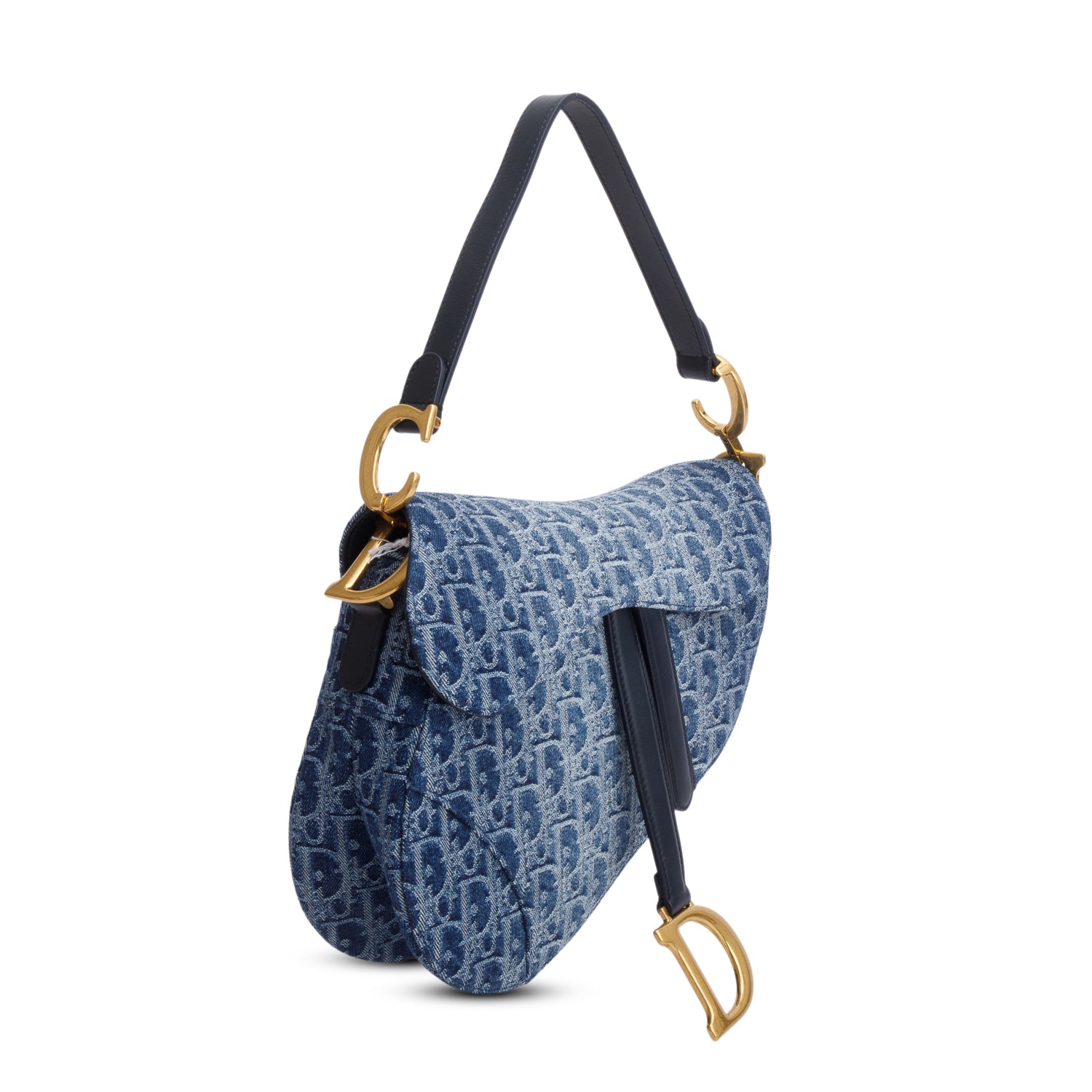 Christian Dior 2024 Blue Denim Dior Oblique Jacquard Saddle Bag w/ Box, Strap & Authenticity Card