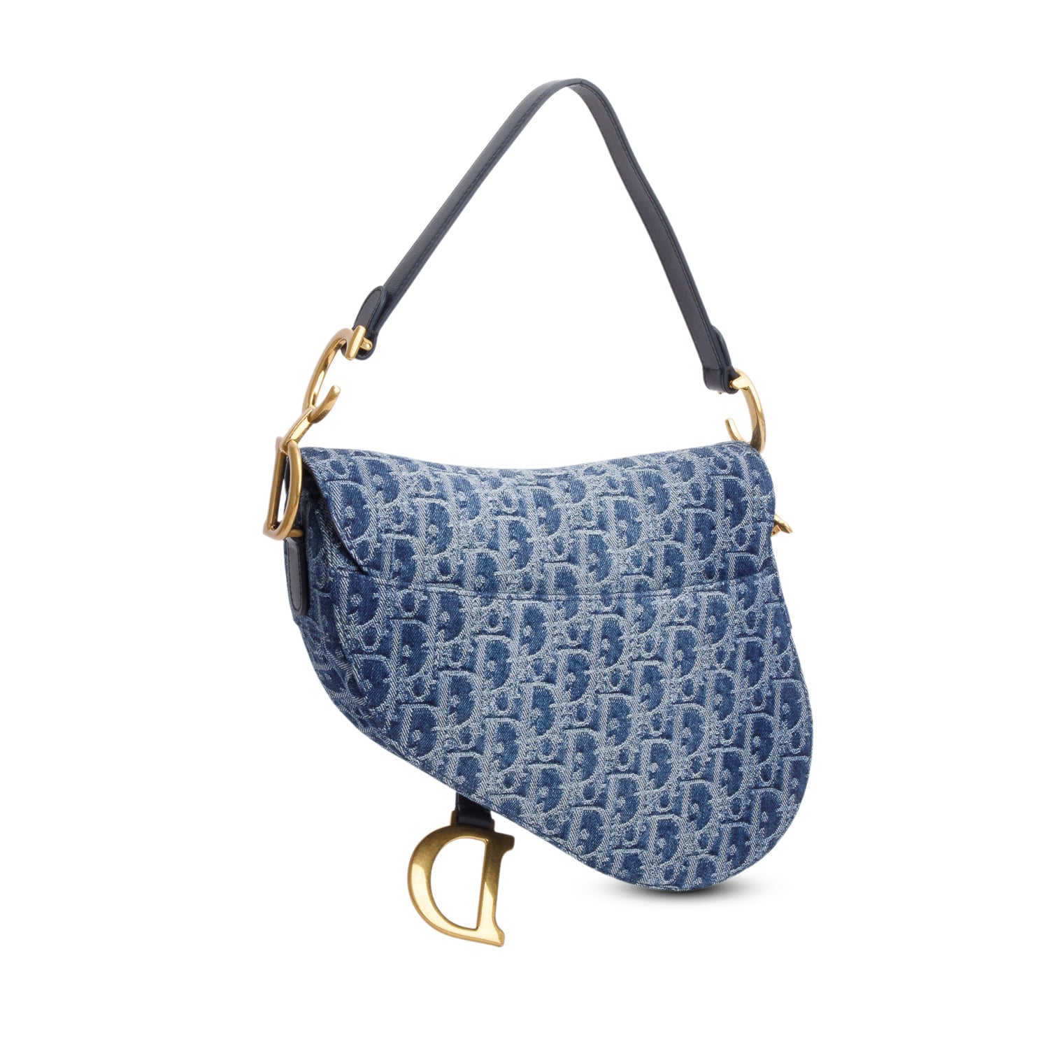 Christian Dior 2024 Blue Denim Dior Oblique Jacquard Saddle Bag w/ Box, Strap & Authenticity Card