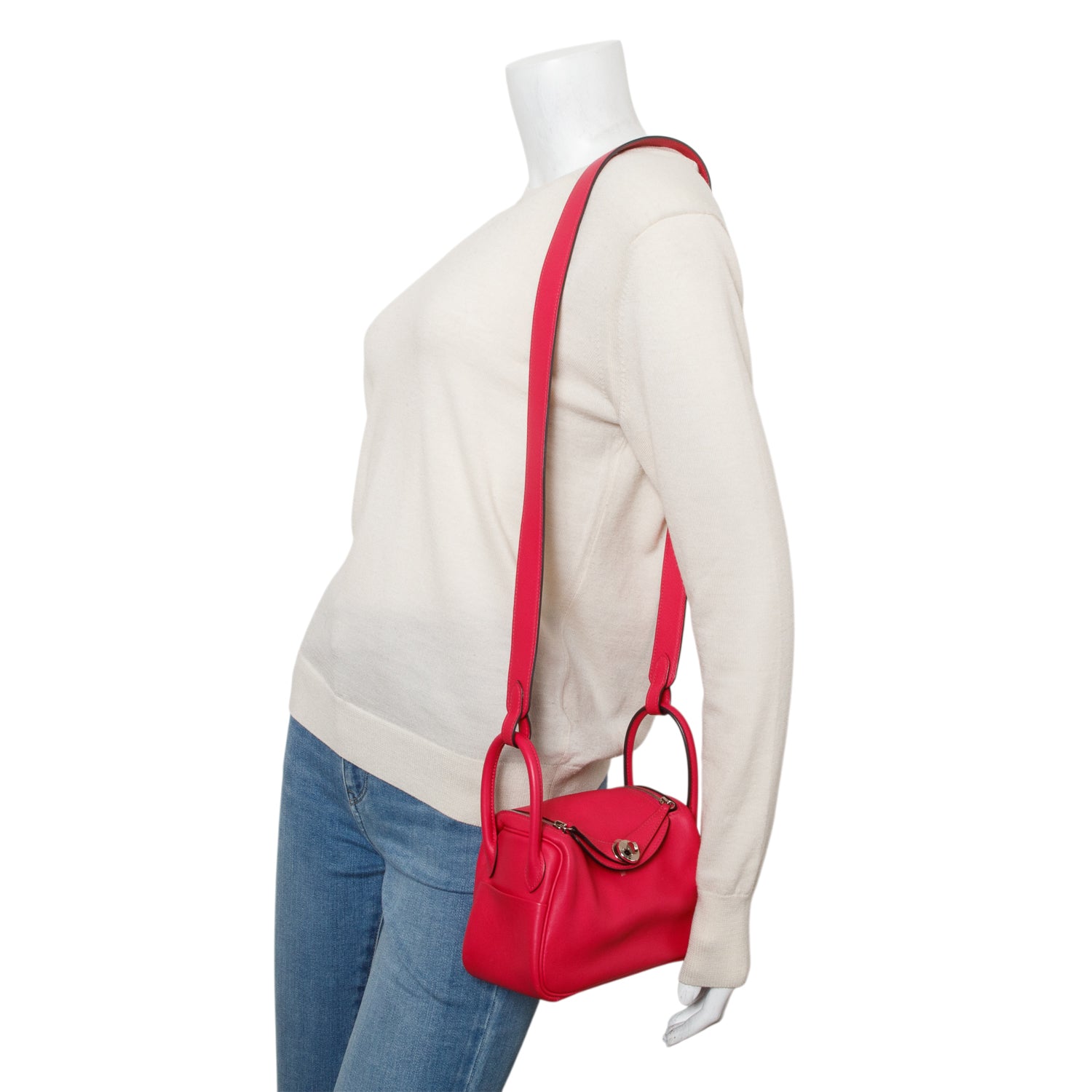 Hermes 2021 Rose Tyrien Rouge Vif Swift Leather Lindy Mini 20 w/ Box