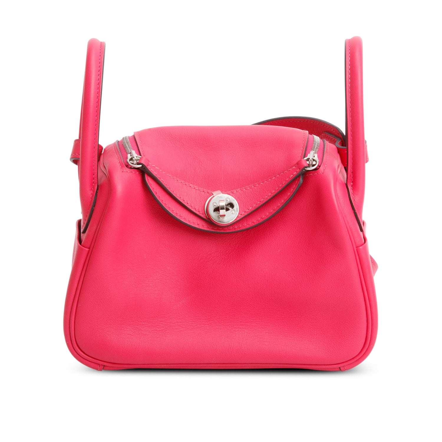 Hermes 2021 Rose Tyrien Rouge Vif Swift Leather Lindy Mini 20 w/ Box