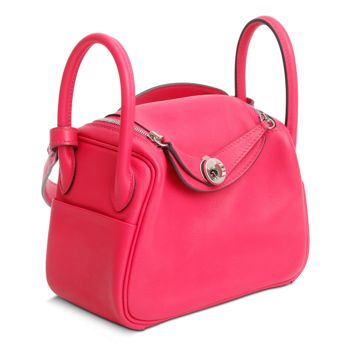 Hermes 2021 Rose Tyrien Rouge Vif Swift Leather Lindy Mini 20 w/ Box