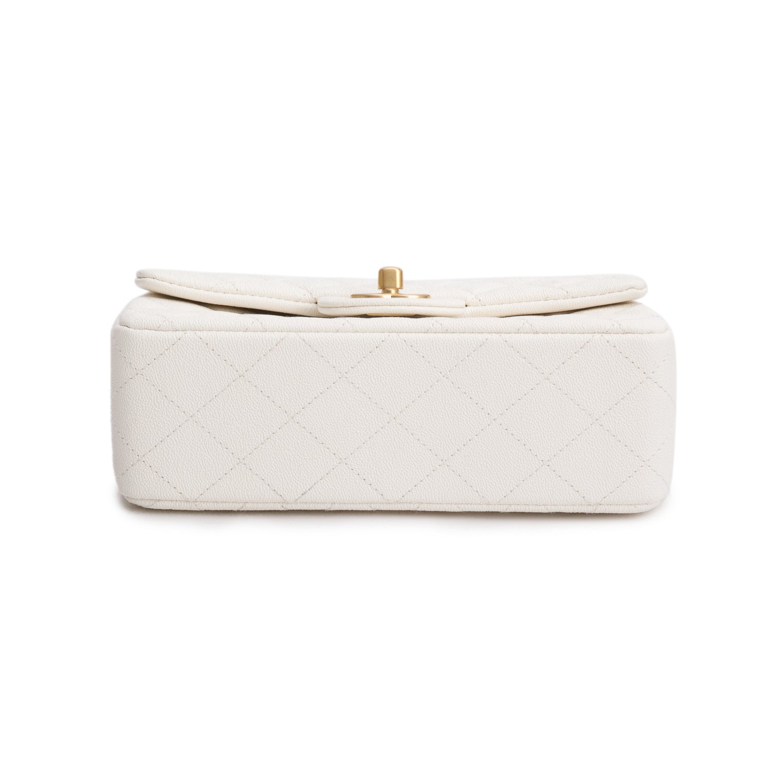 Chanel 2021 White Caviar Quilted Mini Top Handle Rectangular Bag w/ Authenticity Card