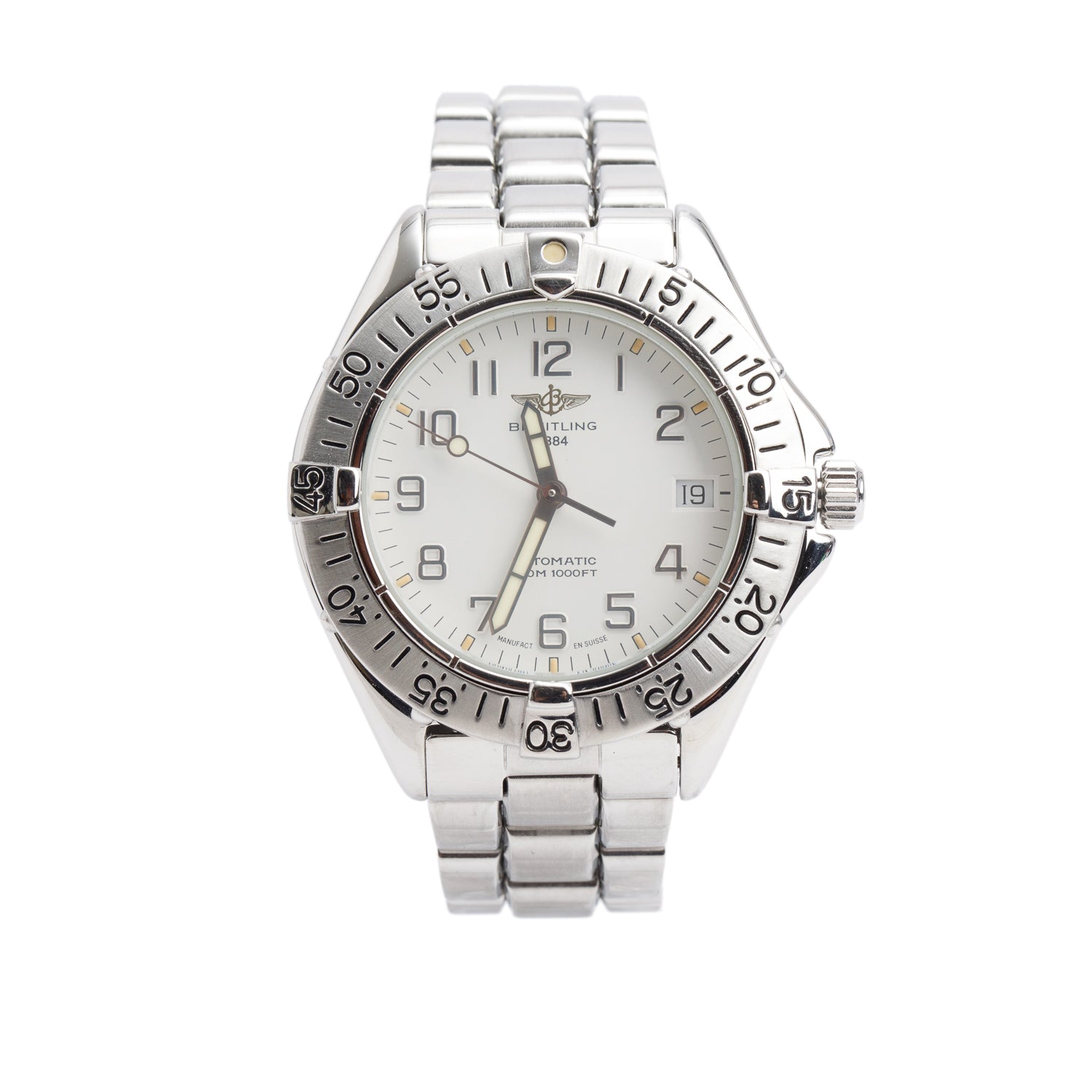 Breitling Stainless Steel Colt 38 MM Automaric Watch White Dial A17035 w/ Case