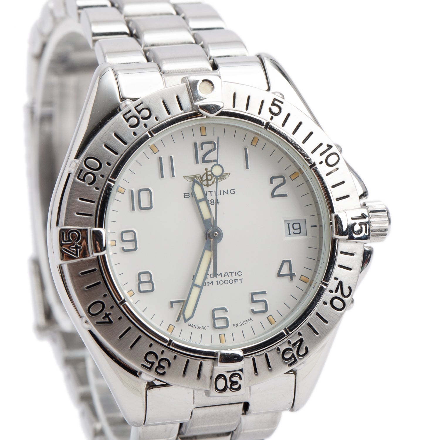 Breitling Stainless Steel Colt 38 MM Automaric Watch White Dial A17035 w/ Case