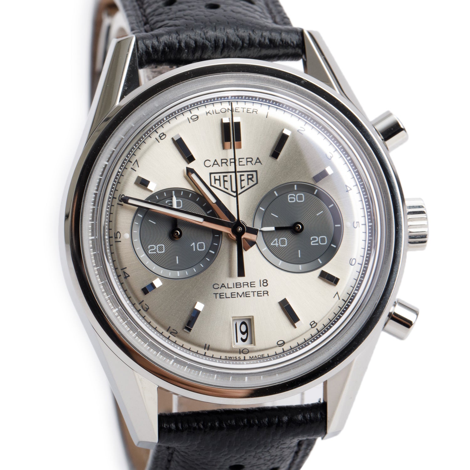 Tag Heuer Stainless Steel Carrera Calibre 18 Heritage 39 MM Automatic Chronograph Watch Silver Dial CAR221A w/ Box & Papers