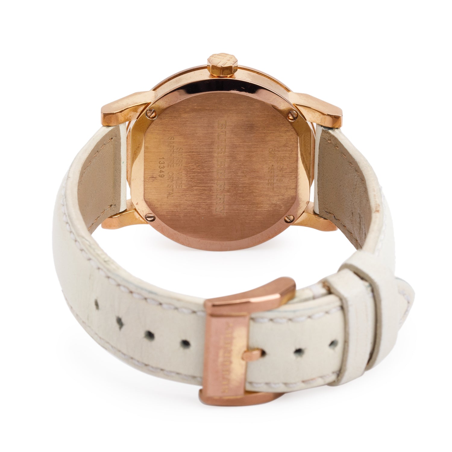 Burberry Rose Gold Plated Stainless Steel BU9108 34 MM The City Quartz Watch Check Silver Dial w/ Box