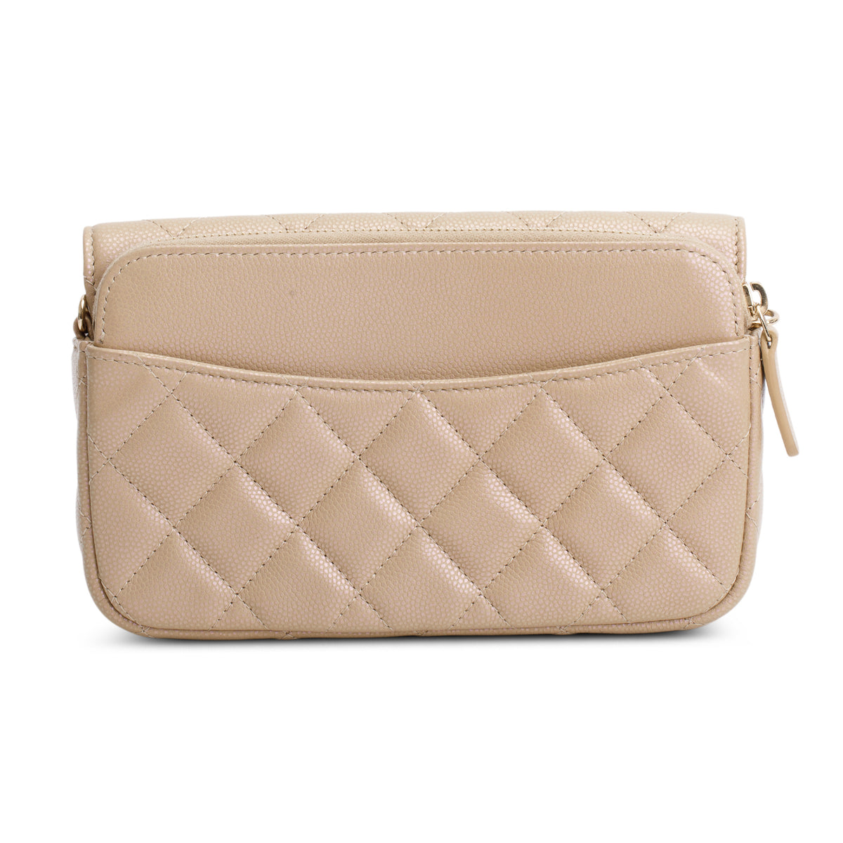 Chanel 2021 Beige Iridescent Caviar Quilted Phone Holder Wallet on Chain