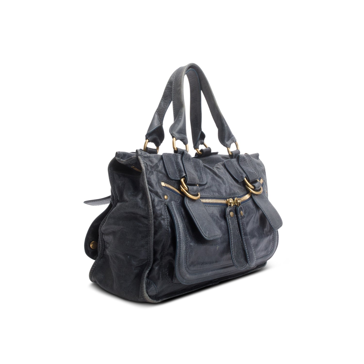 Chloe Blue Distressed Leather Bay Handbag