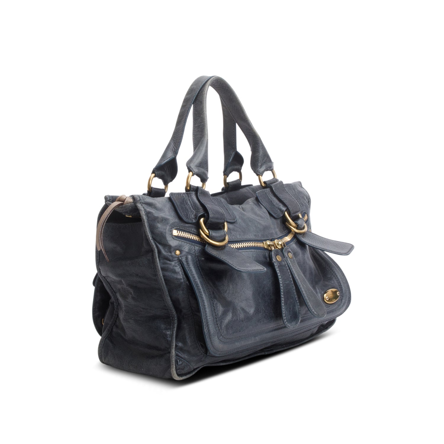 Chloe Blue Distressed Leather Bay Handbag