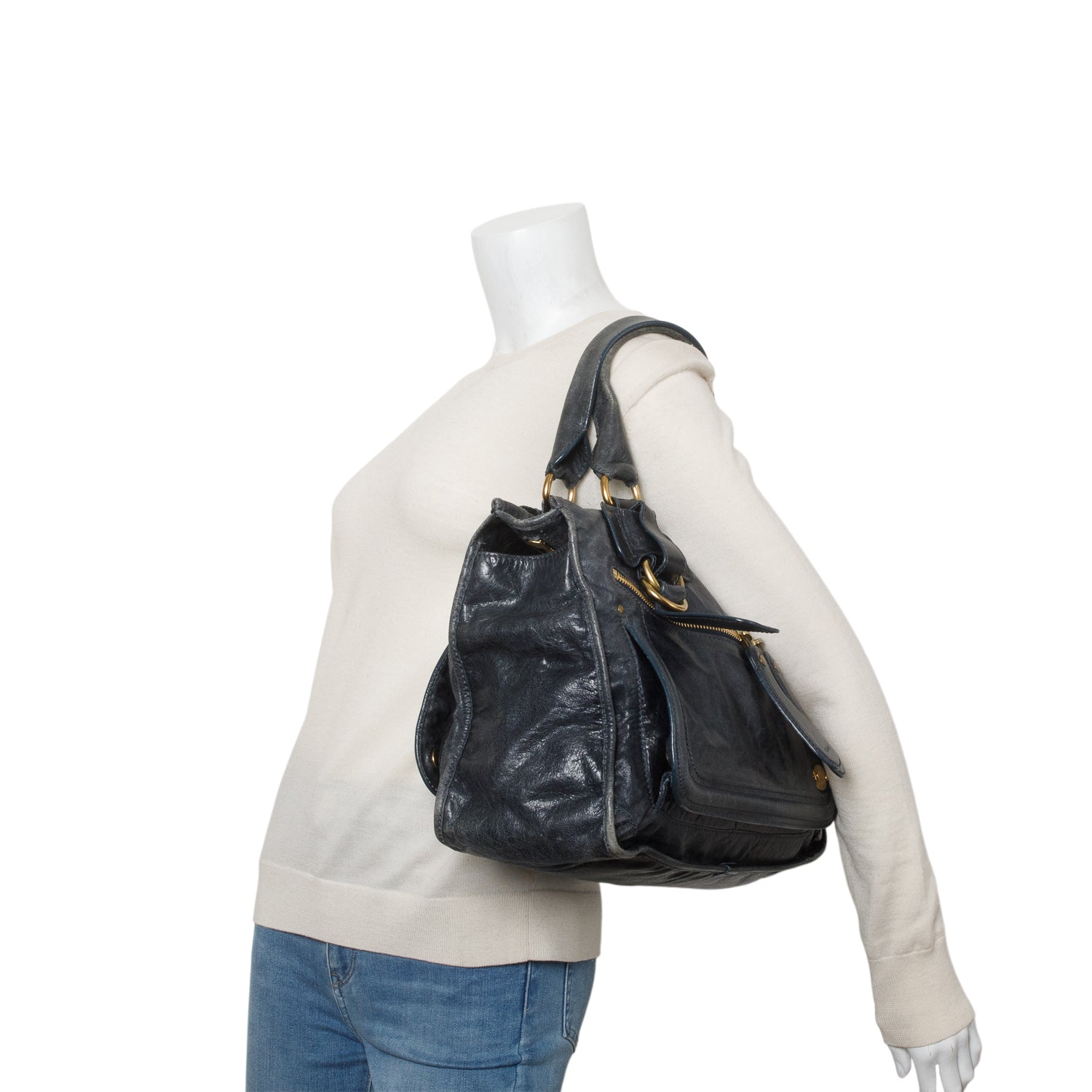 Chloe Blue Distressed Leather Bay Handbag